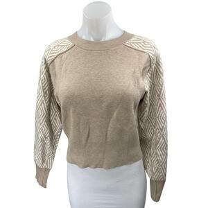 Cynthia Rowley Women's Brown Tan Geometric Knit Long Sleeve Crop Sweater Top XS